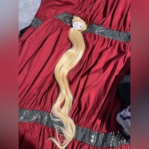 Blonde human hair extensions